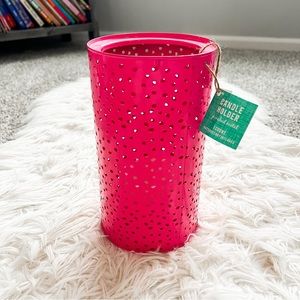 NWT Pink Tin Candle Holder